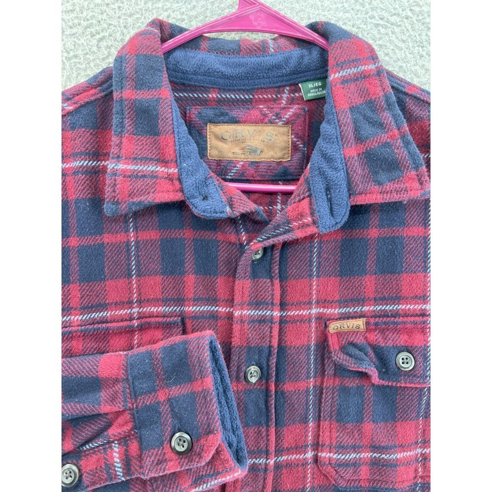ORVIS Heavy Flannel Shirt‎ Men's XL Multicolor Tattersall Plaid Plaid Shacket